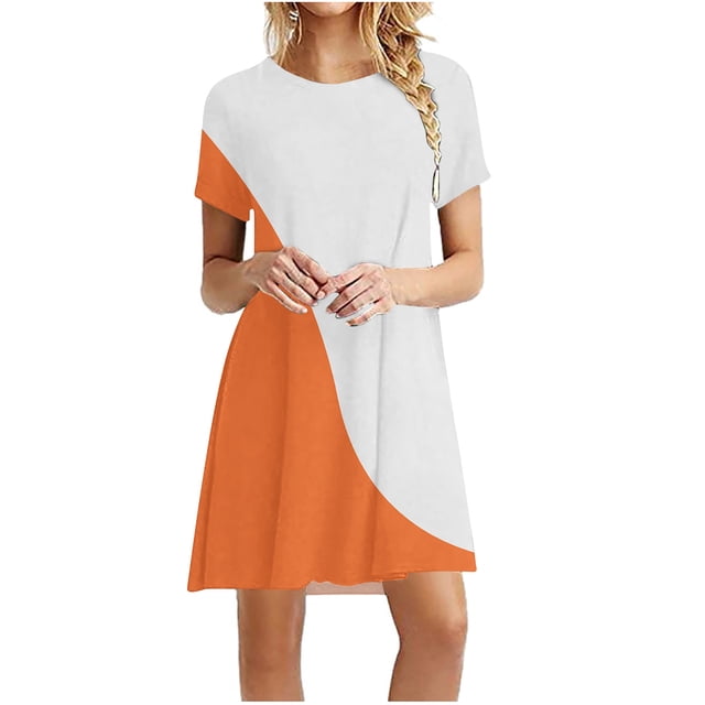 Robe T-Shirt pour Femmes Grande Taille à Enfiler d'Été Décontractée Mini Robe Couleur Unie à Coutures Robe de Détente Tenue Quotidienne