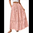 thumbnail image 3 of Falda Larga Playera Estilo Bohemio Informal de Verano 2025 para Mujer, con Encaje Bordado, Ojales, Cintura Elástica, , Escalonada, Corte A. Rosa M, 3 of 10