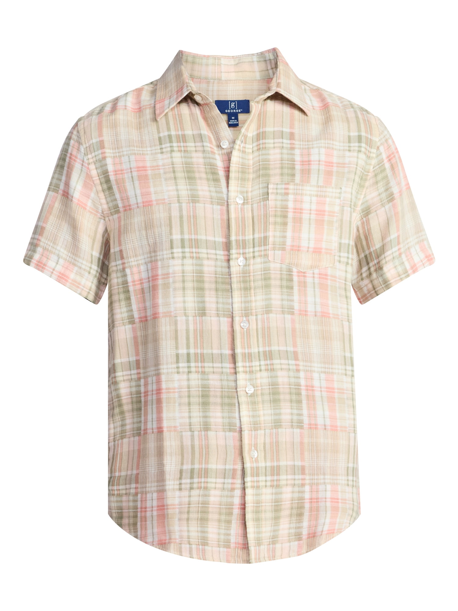George Men's Patchwork Shirt with Short Sleeves, Sizes S-5XL
