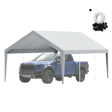 KFFKFF Canopy Cover for Carport 13 x 20 ft, Garage Shelter Tarp of High Durability, Resistant to Water & UV Rays, Simple Set-Up with Ball Bungees, Grey (Cover Only, No Frame Included)