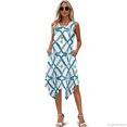 thumbnail image 2 of HELLHERO Teal Geometric Pattern Beach Long Dresses, Side Pockets Summer Sleeveless Dress Round Neck Pleated Sleeveless Sundress, 2 of 8