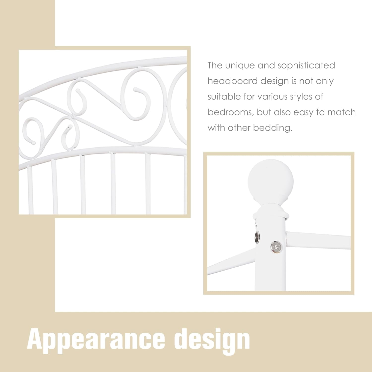 AUFANK Classic Full Size Metal Canopy Bed Frame, Easy Assembly, White