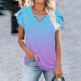 thumbnail image 5 of Jalioing Women's Summer Shirts Short Sleeve Cross V Neck Gradient Blouses Trendy Fashion Tunic Tops Outfits, 5 of 6
