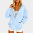 thumbnail image 2 of LIIPEE Women Hoodies Solid Color Long Sleeve Hooded Zip Up Tops With Pockets Woman Classic Holiday Festival Party Sweatshirts,Bu2,L, 2 of 4