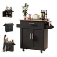 thumbnail image 1 of Fabato Carrito de Cocina Madera Carrito de Almacenamiento con Estante Ajustable Isla de Cocina con Clóset de Almacenamiento y Cajones para Comedor, Negro, 1 of 8