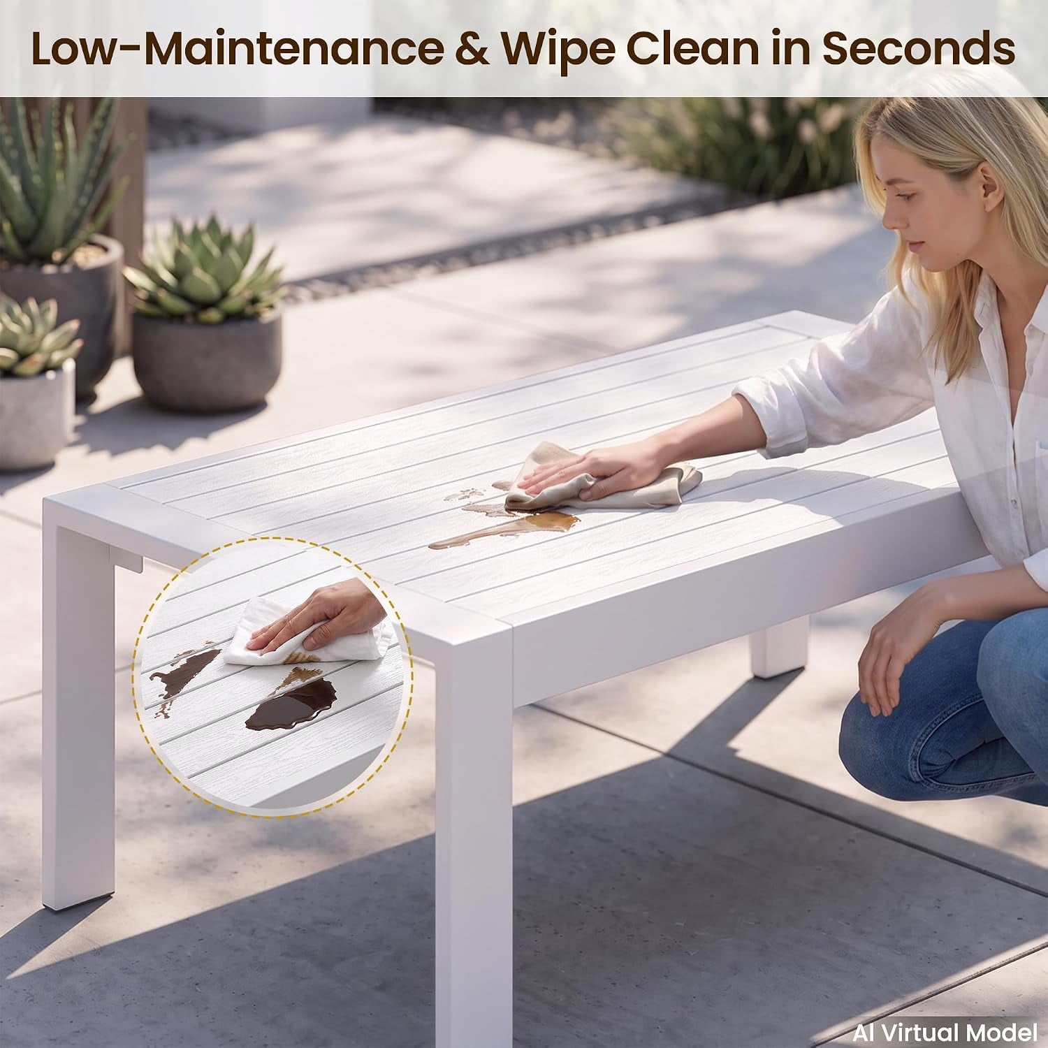 Outdoor Coffee Table, Patio Coffee Table, White Outdoor Table