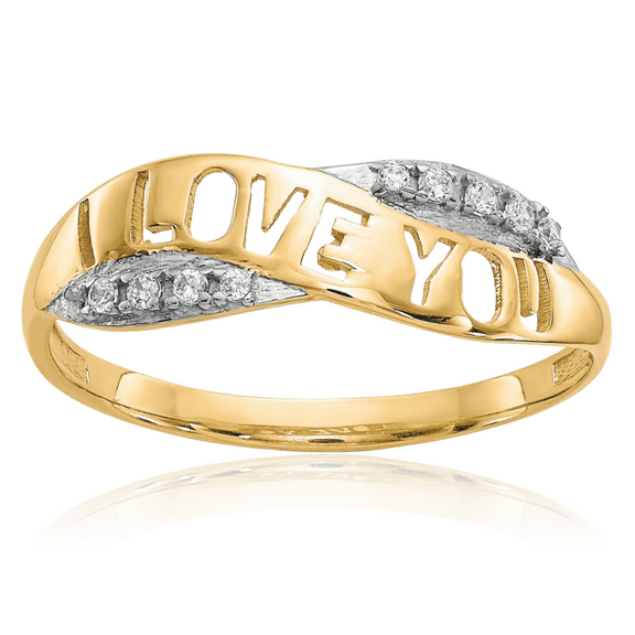 10K Solid Yellow Gold Cubic Zirconia CZ I Love You Ring