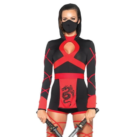 Leg Avenue Women's 3 Piece Dragon Ninja Costume, Black/Red,