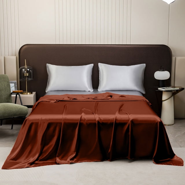 PEONAVET Bed Sheets Solid Color Ease Friendly Washable Sheets Luxurious Silk Bedding