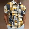 thumbnail image 2 of Virmaxy Men's Graphic Tees Half Zipper Front Geometric Print T-shirt Casual Printed Short Sleeve Turn Down Collar Zipper T-Shirt Blouse Tops Yellow-A L, 2 of 5
