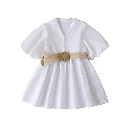 

Baby Girls Dress Autumn Winter Solid Color Belt Cotton Short Sleeve Princess Toddler Cute Cartoon Soft Trendy Spring Summer Casual Gifts To Child Girls Clothes