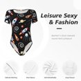 thumbnail image 4 of Bingfone Justaucorps à Col Rond pour Femme à Motif de Fusée Spatiale, Justaucorps Ajusté à Manches Courtes avec Boutons-Pression, Convient pour Fête, Sport, Tenue Quotidienne-Moyen, 4 of 7