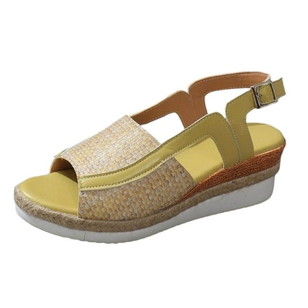 

QYZEU Womens Shoes Clearance Sale Flat Bottom Sporty Sandals for Women Women s Slope Heel High Heel Sandals Fashionable Color Blocking Sandals Womens Sandal Yellow