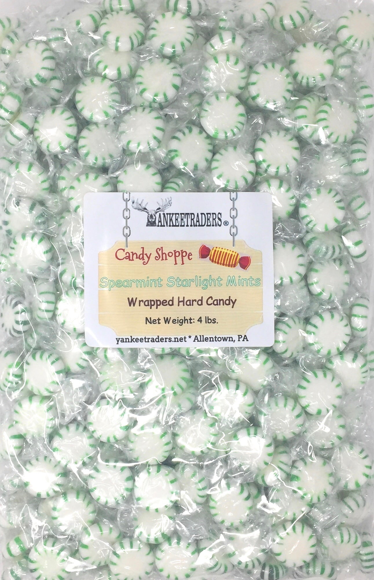 YANKEETRADERS Brand Spearmint Starlight Mints Wrapped Candy, 4 Pound