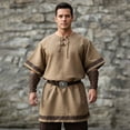 thumbnail image 2 of Men's Medieval Knight Viking Surcoat Retro Short Sleeve Lace Up Top Halloween Cosplay Pirate Costume (No Belt), 2 of 6
