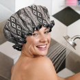 thumbnail image 5 of Shower Caps,Black Geometric Diamond Striped Pattern Waterproof Shower Cap for Women 4 Pieces,Double Reusable Hair Cover for Shower PEVA Elastic Stretch Hem, 5 of 7
