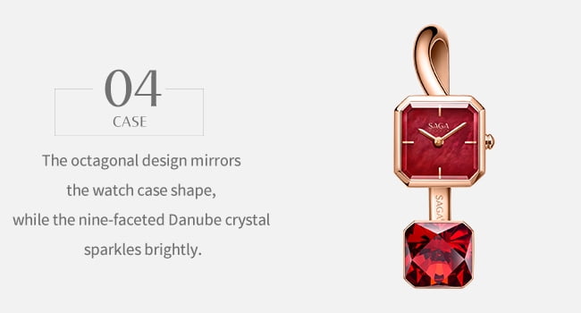 Watches for Women SAGA Light of Venice Swiss Ronda Quartz Bracelet Watch, Red Dial, Square Case, Stainless Steel, Silver Tone, Gift for Women