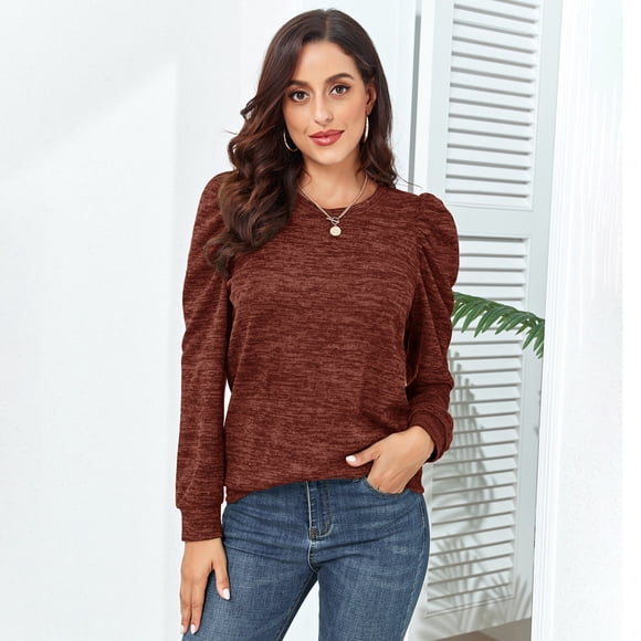 Sudadera con cuello redondo y mangas abullonadas Nikou mujer manga larga a la moda