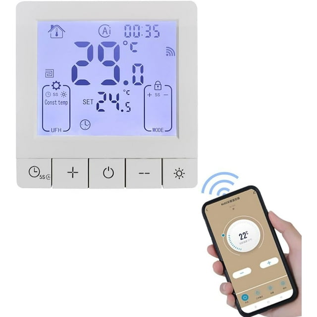HUGFEGWE Smart Thermostat for Home WiFi Voice Tuya App Programmable Temperature Control IP20 Protection 24H Timed On/Off Digital Thermostat for 16A Electric Underfloor Heating Compatible U2537-0213