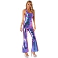 thumbnail image 2 of dPois Women's Shiny Metallic Disco Dance Outfits Racerback Tank Top and Flared Long Pants Blue L, 2 of 8