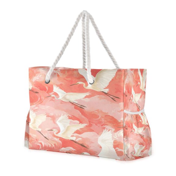 DIXRUYEE Beach Cooler Travel Tote Bags Beach Bag Fashion Cranes on Coral Printed