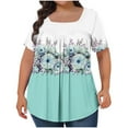 thumbnail image 2 of Fiudx Liquidación de Ahorros de Verano Top Holgado de Manga Corta Plisado con Cuello Extragrande Estampado para Mujer L-5Xl, 2 of 4