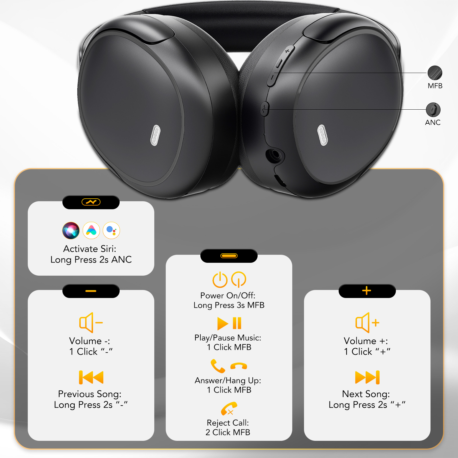 IKT Hybrid Active Noise Cancelling Headphones, 50H Battery photo 3