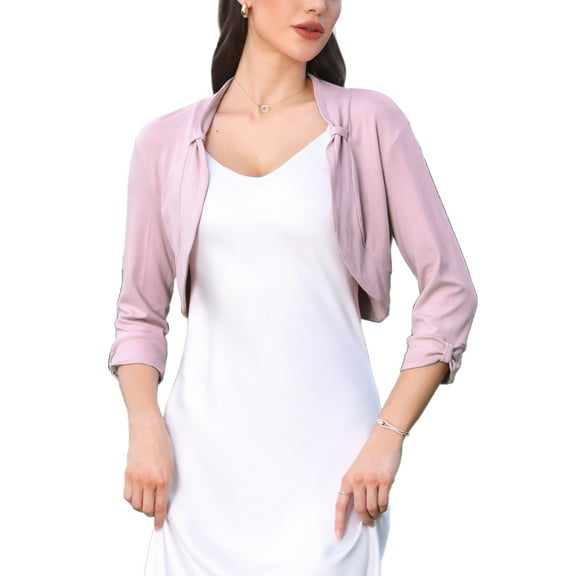 INSPIRE CHIC Bolero Shrug for Women's Elegant 3/4 Sleeve Open Front Knitted Cardigan XS Pink