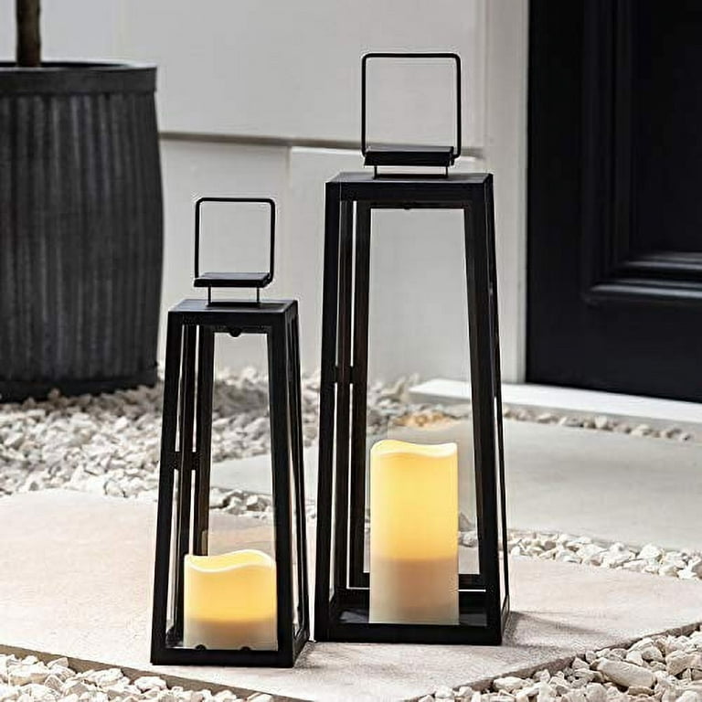 HN HAIINAA 2 Pack Black Lantern Decorative Candle Lanterns with Timer  Battery Operated LED Flickering Flameless Candle Lanterns for Indoor  Outdoor