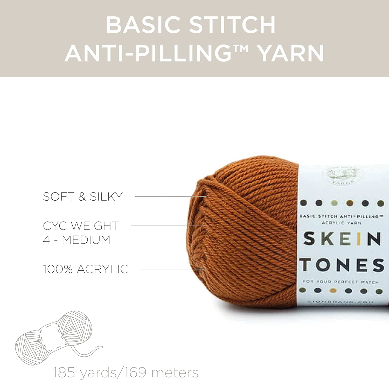 Lion Brand Basic Stitch Anti Pilling Yarn Skein Tones Honey