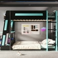 thumbnail image 3 of Euroco Wood Full over Full Size Bunk Bed with Shelves, Gaming Bed with Desk, USB Charging and LED Light, Black&Blue, 3 of 15