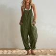 thumbnail image 2 of TEAJOPSUU Women's Cotton Blend Jumpsuits Casual Summer Overalls with Pockets Loose Sleeveless Wide Leg Rompers Olive Green, 2 of 7