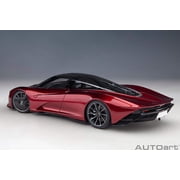 McLaren Speedtail Volcano Red Metallic with Black Top and Suitcase Accessories 1 18 Model Car by Autoart