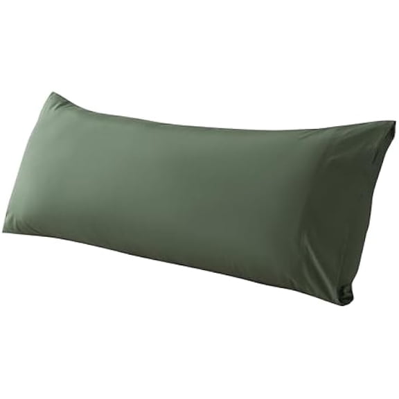 LYH Body Pillow Cover Cotton Fabric, Long Pillowcase Breathable & Skin-Friendly, Envelope Closure - Olive Green (20x54 inch)