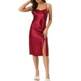 thumbnail image 2 of INSPIRE CHIC Women's Satin Nightdress Sleeveless Backless Slit Silky Midi Nightgown M Red, 2 of 6