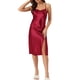 thumbnail image 2 of Noche de satén sin mangas para mujer Inspire Chic, espalda descubierta, con abertura, vestido de noche midi de seda, rojo, 2 of 6