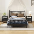 thumbnail image 2 of Modern Queen Size Wood Platform Bed with 2 Nghtstands, Classic 3 Pieces Bedroom Sets with Gourd Shaped Headboard and Footboard, No Box Spring Needed,Black, 2 of 7