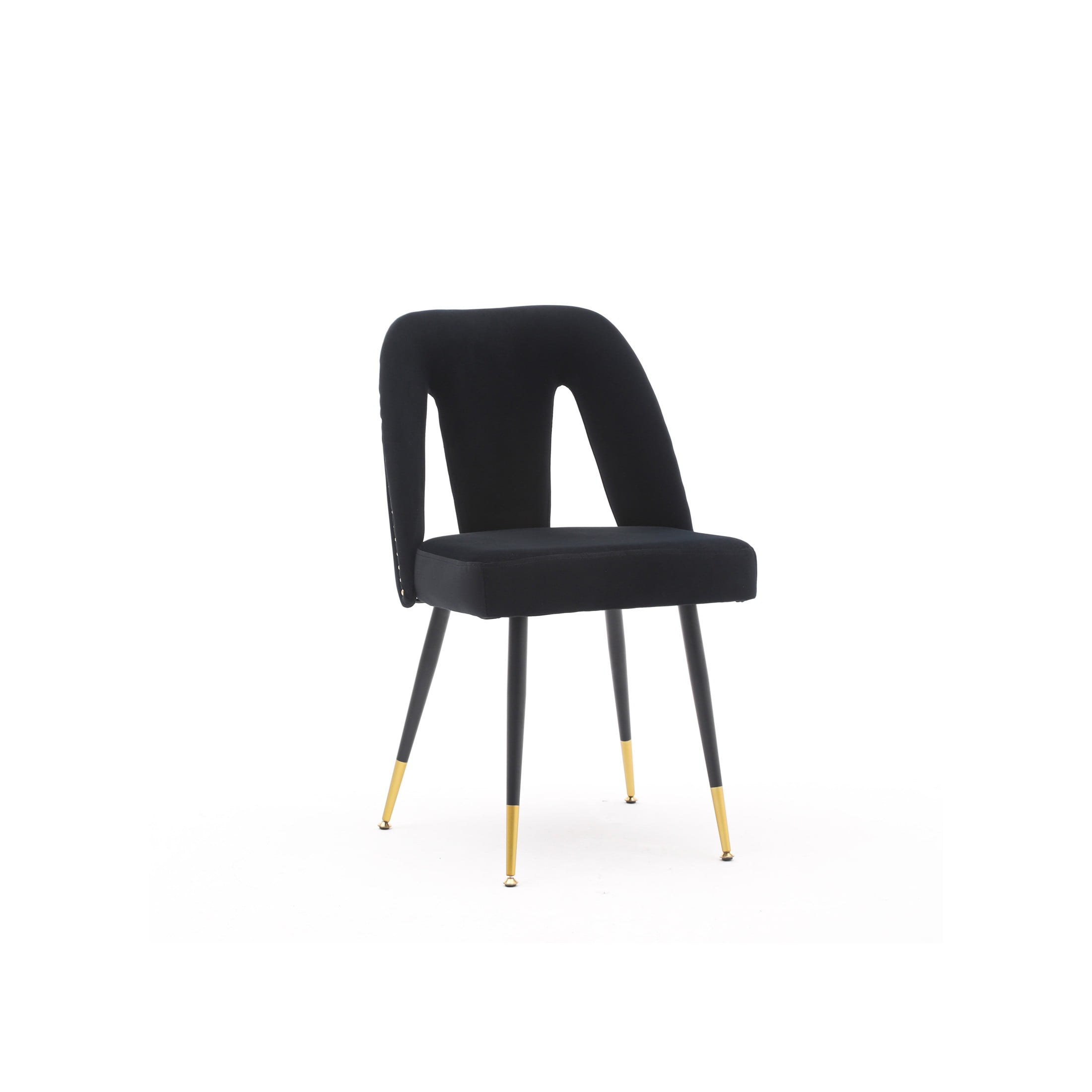 Orion Modern Upholstered Velvet Dining Chairs with Nailhead Trim, Metal Legs, Black, Set of 2