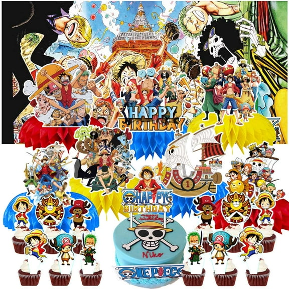 One Piece Party Decorations Decor Supplies Honeycomb Centerpieces Table Toppers Cake Toppers for Birthday Photo Props