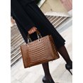 thumbnail image 5 of Genuine Cowhide Women Tote Bag, Glossy Crocodile Embossed Metal-Ring Top-Handle Crossbody Purse, 5 of 10