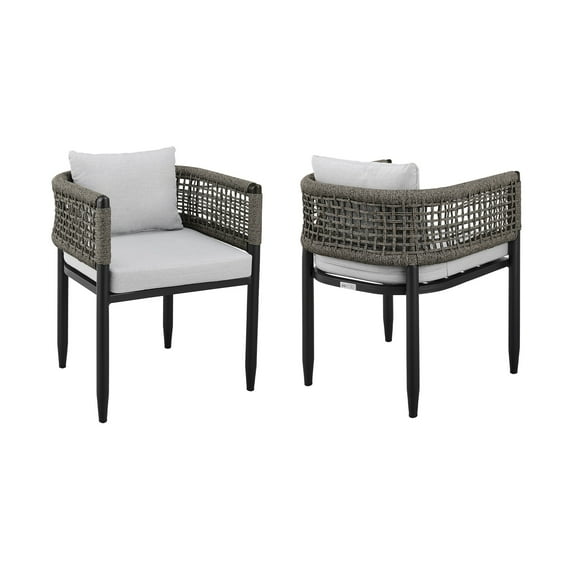 Armen Living Alegria 19" Aluminum & Rope Outdoor Dining Chair in Gray (Set of 2)