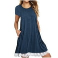 thumbnail image 1 of Bigersell Robes pour Femmes Robe Décontractée Unie à Col Rond en Dentelle Patchwork à Manches Courtes avec Poches Robes pour Femme 2023 Robes Moulantes Régulières, Style 2720, Bleu Marine m, 1 of 5