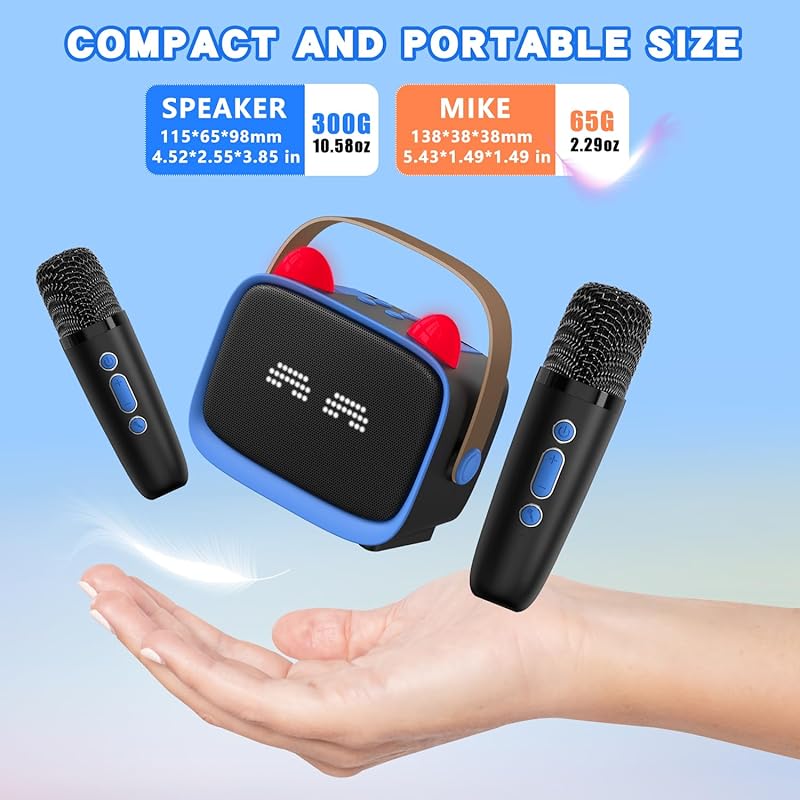 Zeokiar Upgraded Mini Karaoke Machine Toy for Kids, Portable Bluetooth Speaker with 2 Wireless Mics, Emoji & Colorful LED Lights, Home Travel & Party Play Gifts for Boys Girls (Pink)