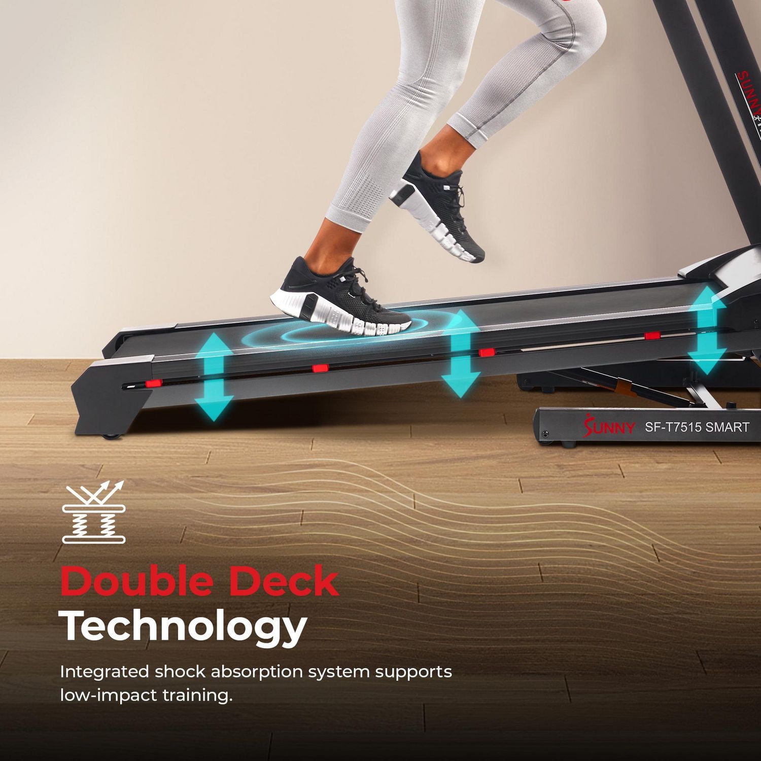Sunny Health & Fitness Premium Smart Treadmill with Auto Incline, Dedicated Speed Buttons, Double Deck Technology, Digital Performance Display, BMI Calculator and Pulse Sensors - SF-T7515SMART