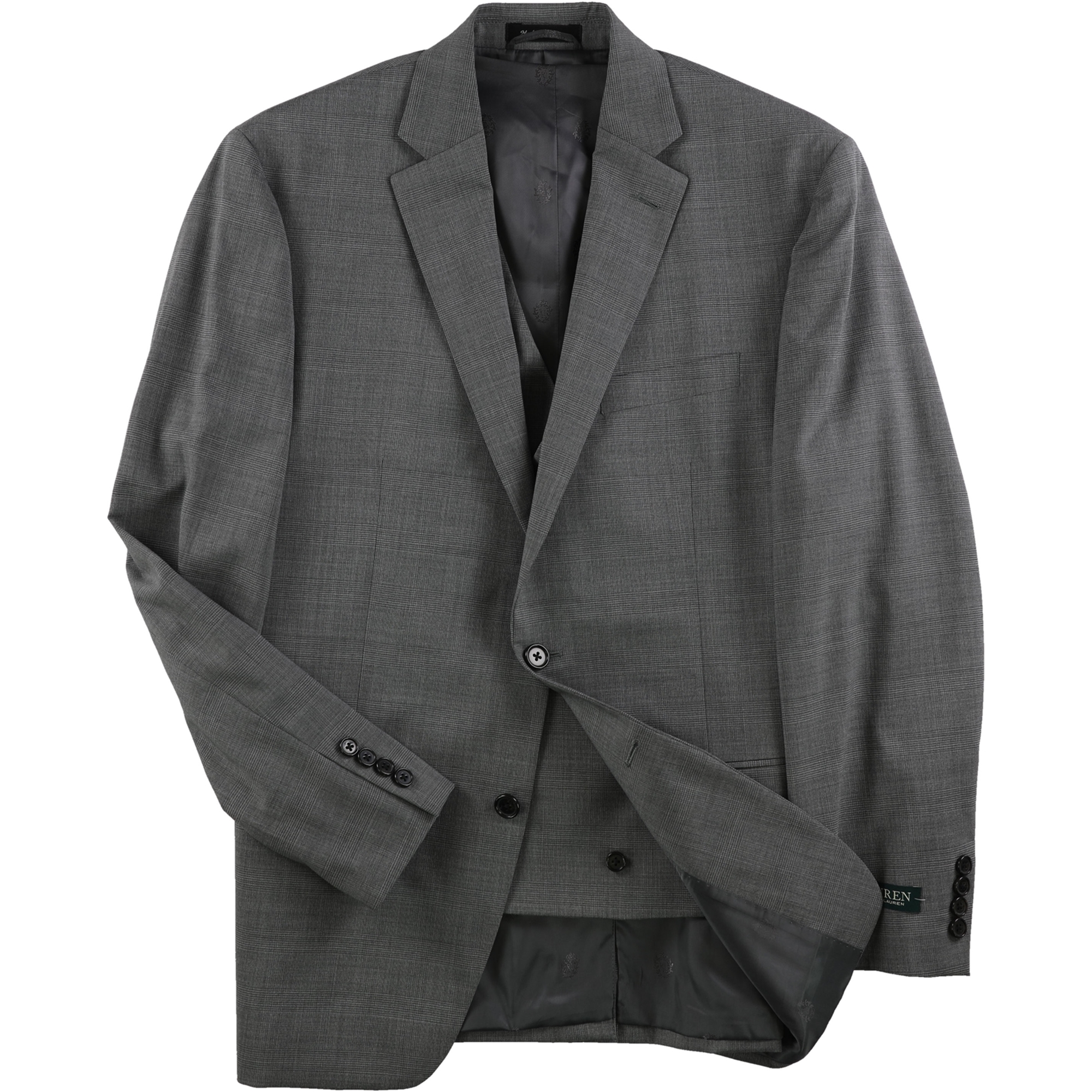 Ralph Lauren Mens Plaid Two Button Formal Suit lightgrey 40/Unfinished - image 2 of 2