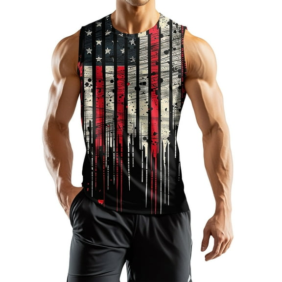 Men's Sleeveless American Flag Tank Top Patriotic Workout USA Flag Gym Vest For Fitness Sports