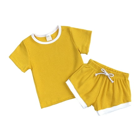 

Baby Clothes Set Fashional Ribbed Soild Short Sleeve Top Short Pants 2pcs Pajamas Sleepwear Toddler Outfits