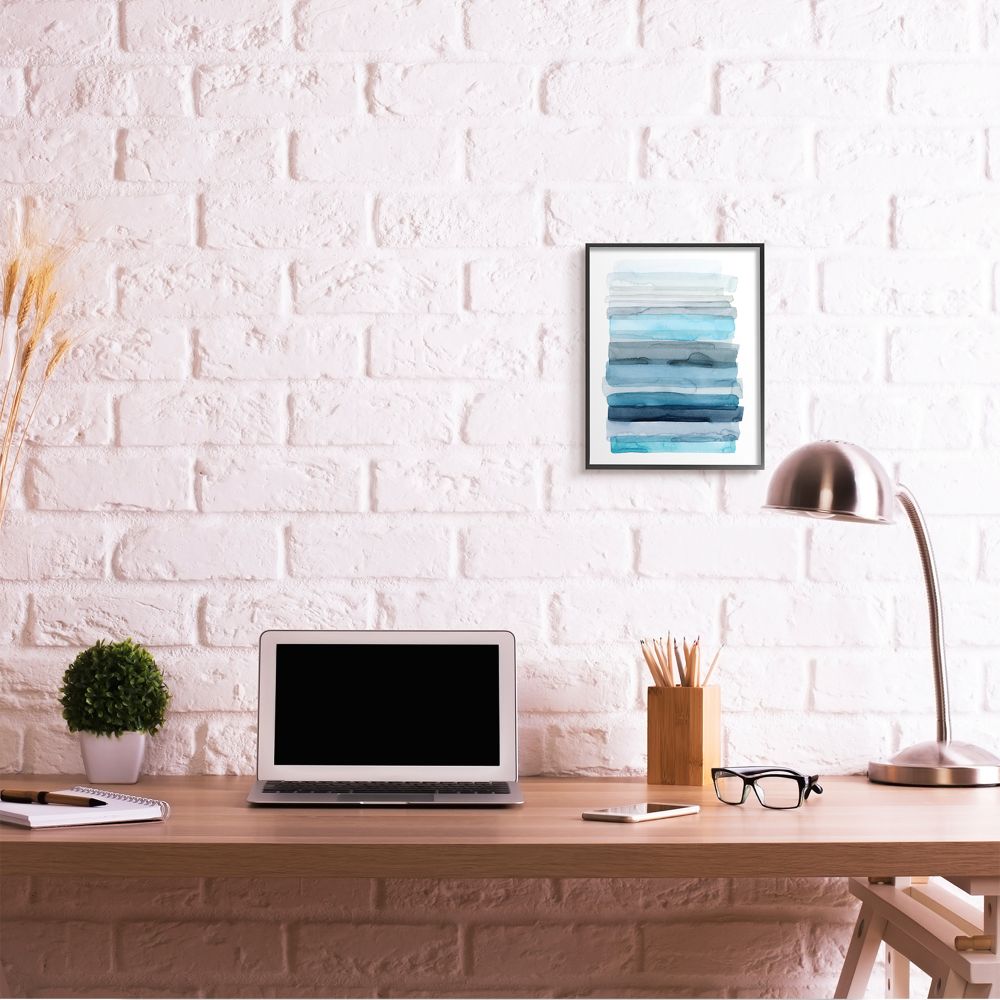 Stupell Industries Water Inspired Blue Grey Ombre Abstract Lines Framed Wall Art Design by Grace Popp