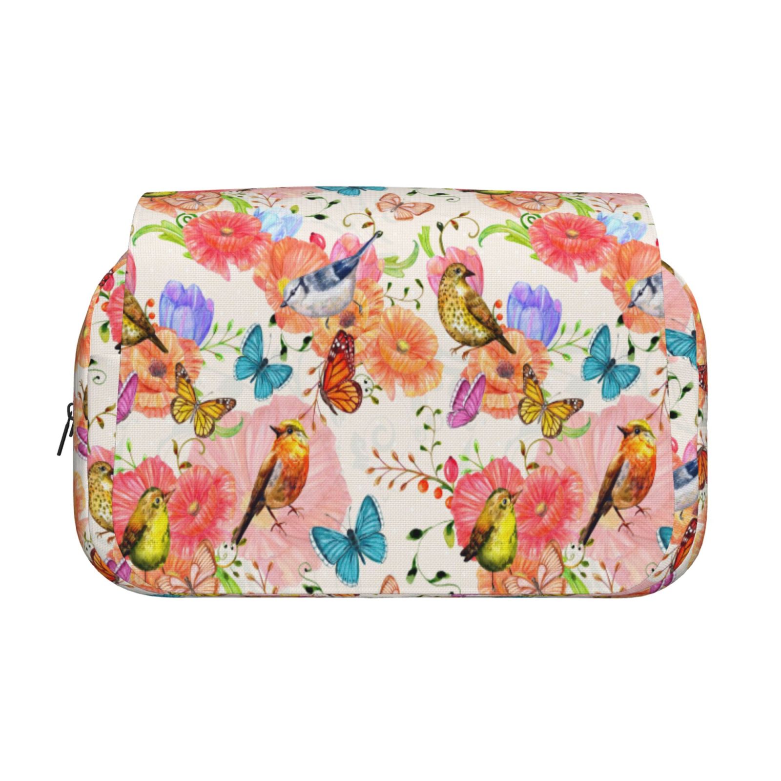 Rateoe Flowers And Birds Watercolor Pattern Double Clamshell Pen Case, Storage Organizer with Two Zipper Compartments– Holds Up to 50 Pencils & Pens