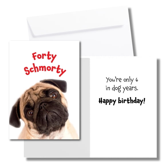 Tarjeta de cumpleaños divertida de Allynn's para amantes de los pug, 40 años